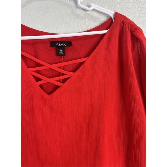 Alyx Top Womens 3X Red Poncho Chiffon Gauze Flutter Sleeve Overlay Assymetrical - Picture 2 of 8